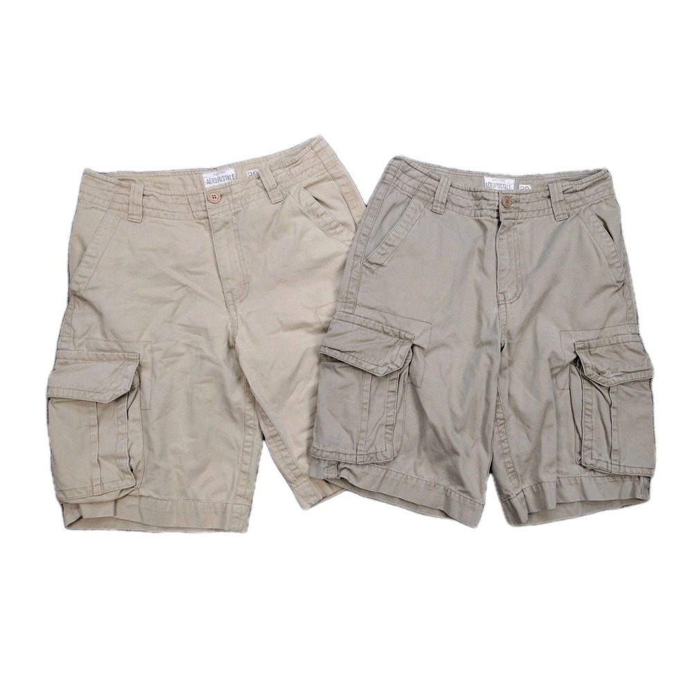 Aeropostale 1987 Baggy Cargo Shorts Mens 28 x 11 Tan Khaki Skater Y2K~ 2 Pair